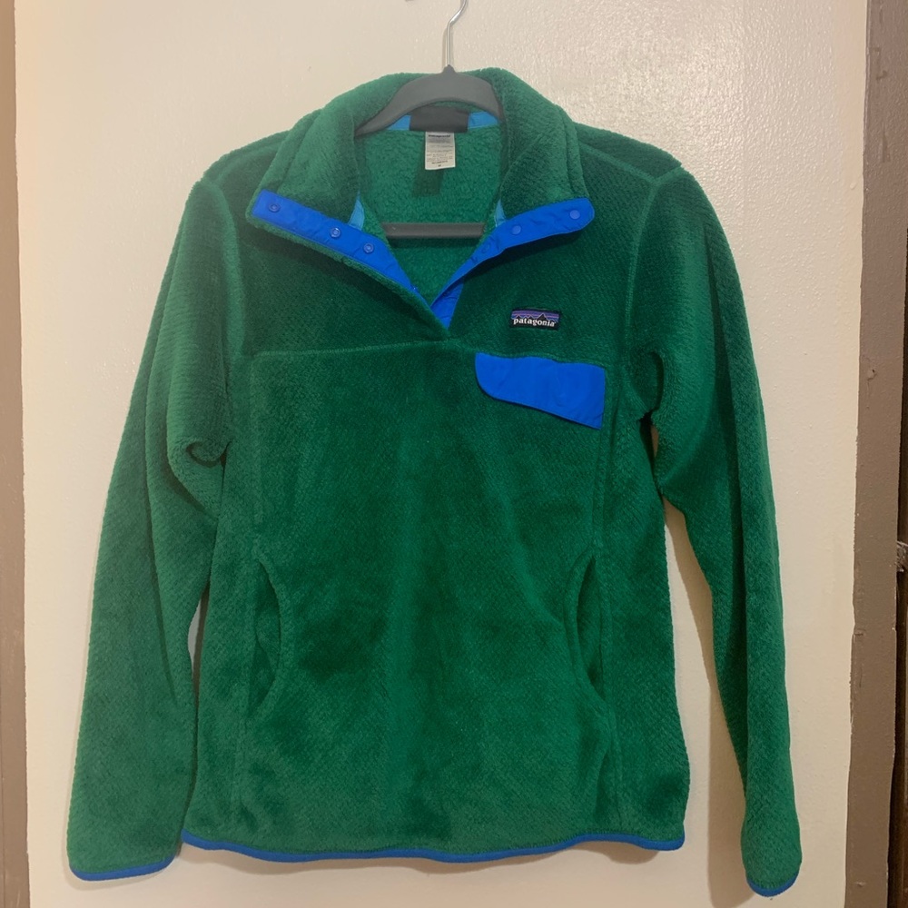 Patagonia - Quarter Zip (button?) Sweater in Green and Blue